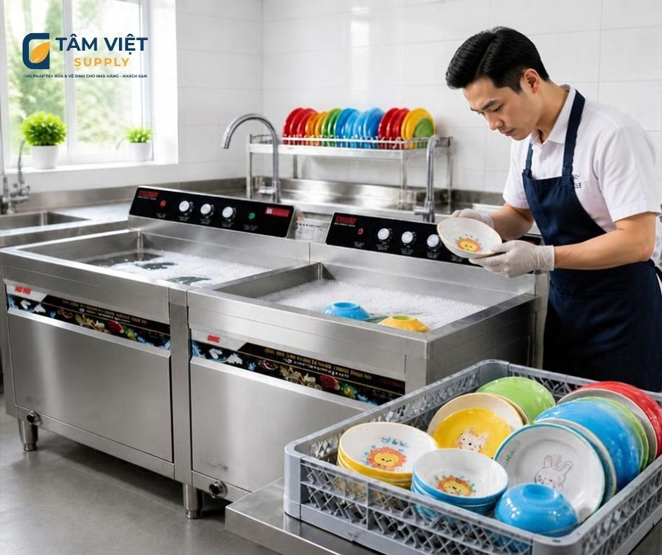 máy rửa chén siêu âm có phù hợp với dish wash clean tâm việt supply